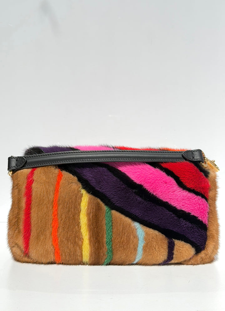 Fendi Baguette Visone Intarsio Arcobaleno Multicolor Mink Fur Gold Hardware 2022