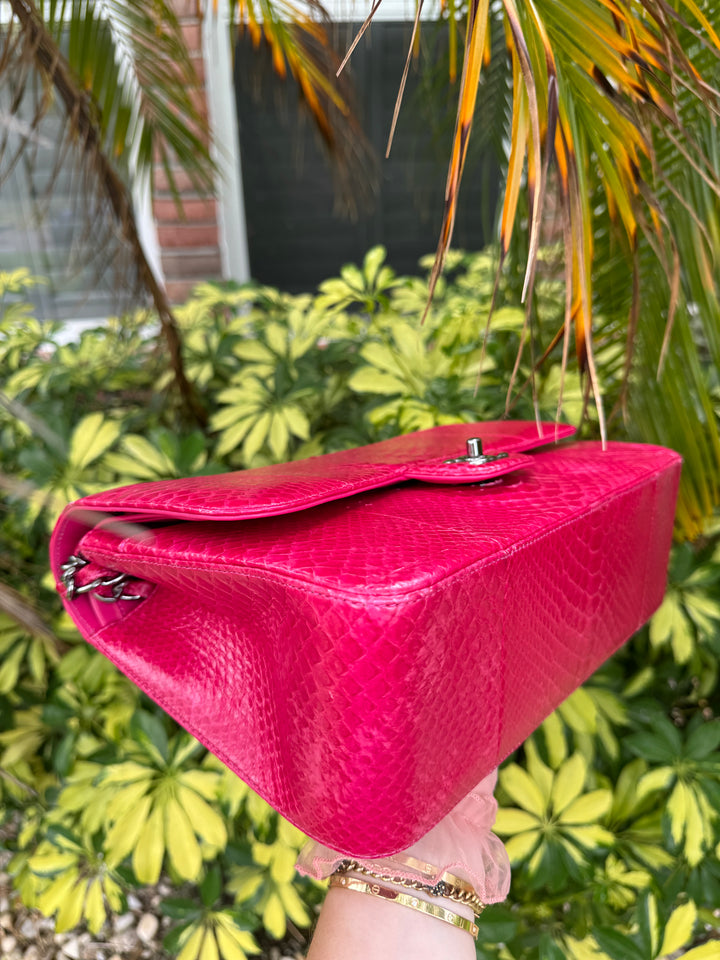 Chanel Fuschia Python Jumbo Double Flap