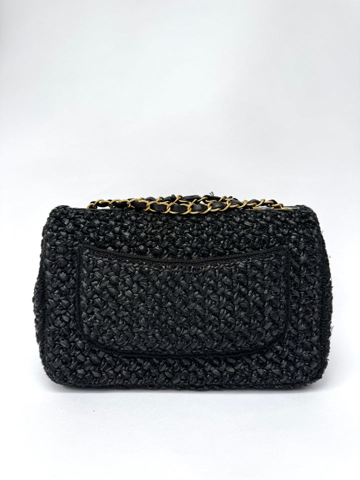 Chanel 18C Black Ancient Greece Raffia Crochet Flap Bag