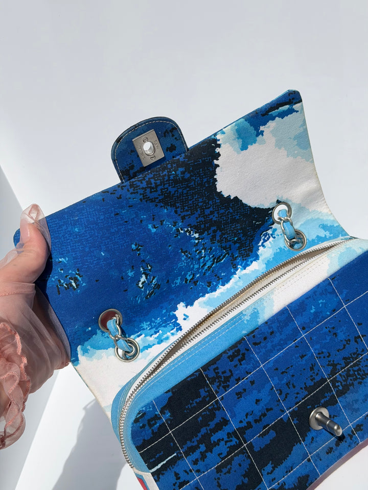 Chanel Surf Line Choco Bar Flap Blue Canvas Silver Hardware 2002 (Copy)