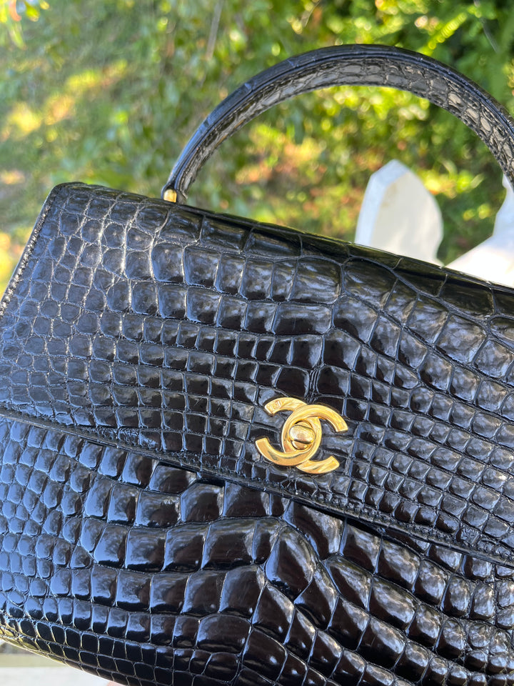 Chanel Vintage Small Crocodile Top Handle Flap Bag