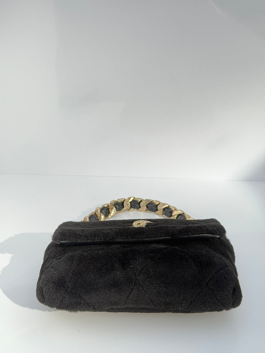 Chanel 2020 Shearling & Strass Black Flap Bag