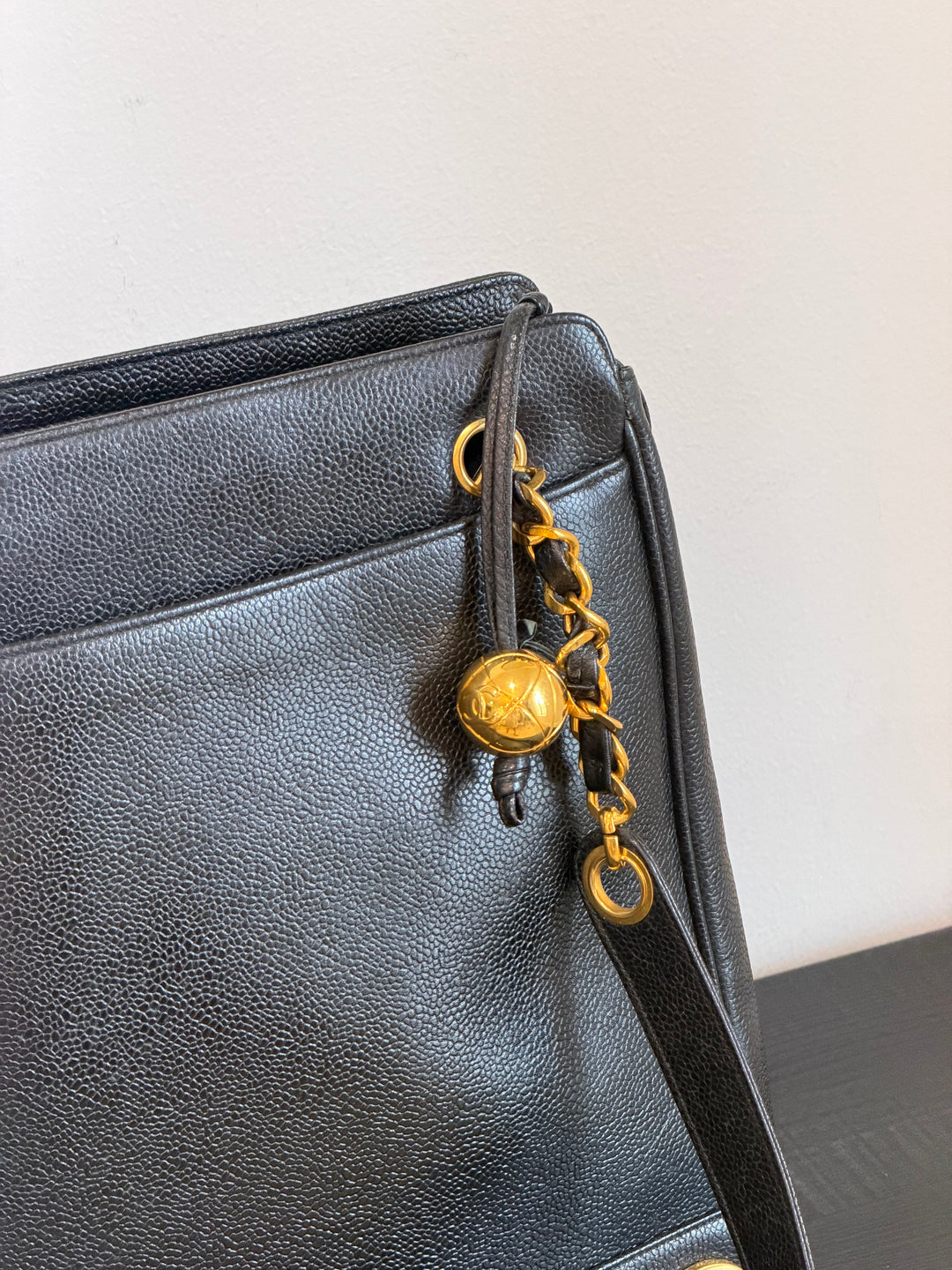Chanel Black Caviar Triple Coco CC Tote Bag 24K Gold Plated Hardware 1994