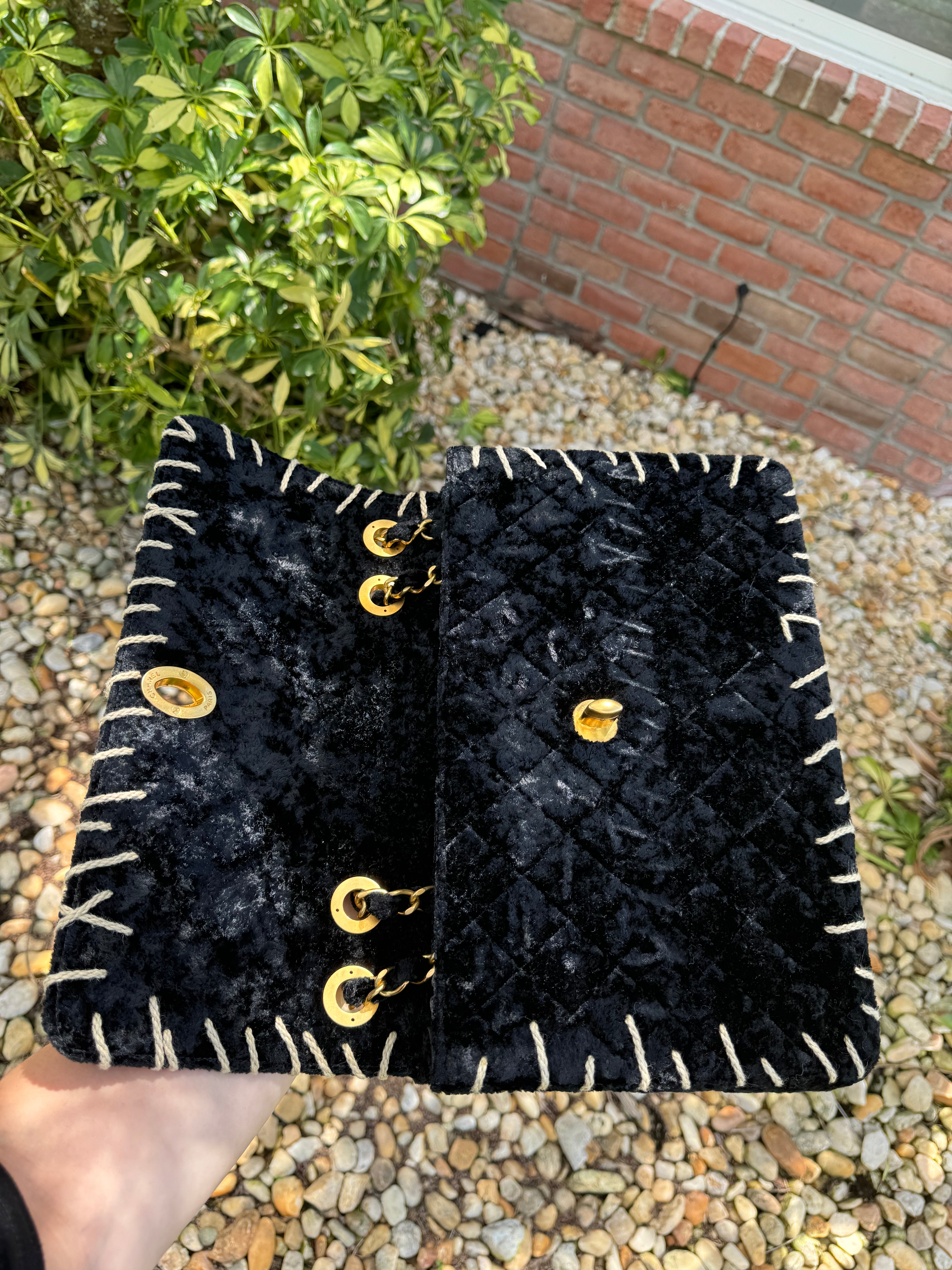 Chanel 1993 Black Velvet Whipstitch CC Flap Bag – Its A Luv Story