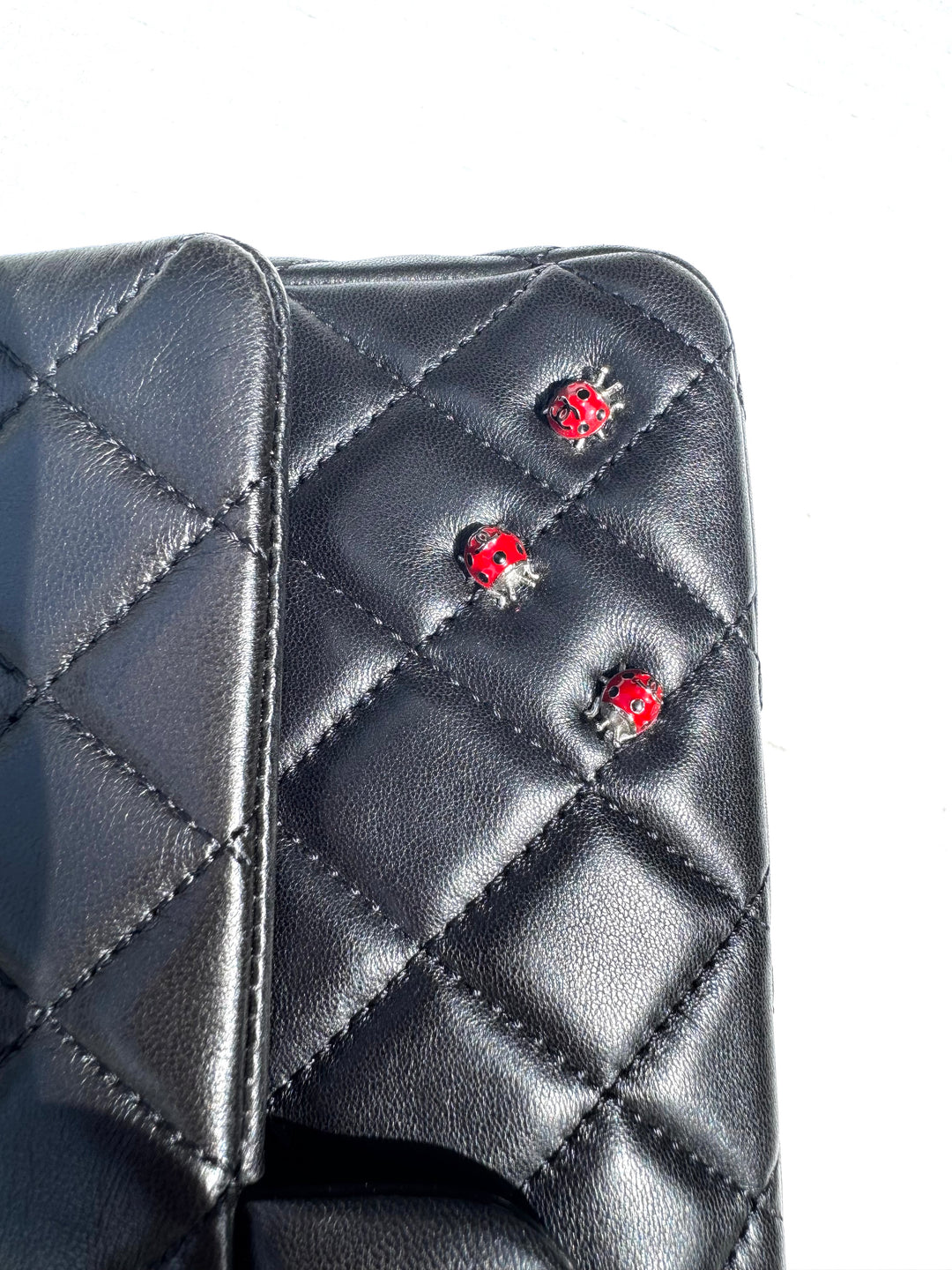 Chanel 2011 Black Ladybug Medium Lambskin Flap Bag