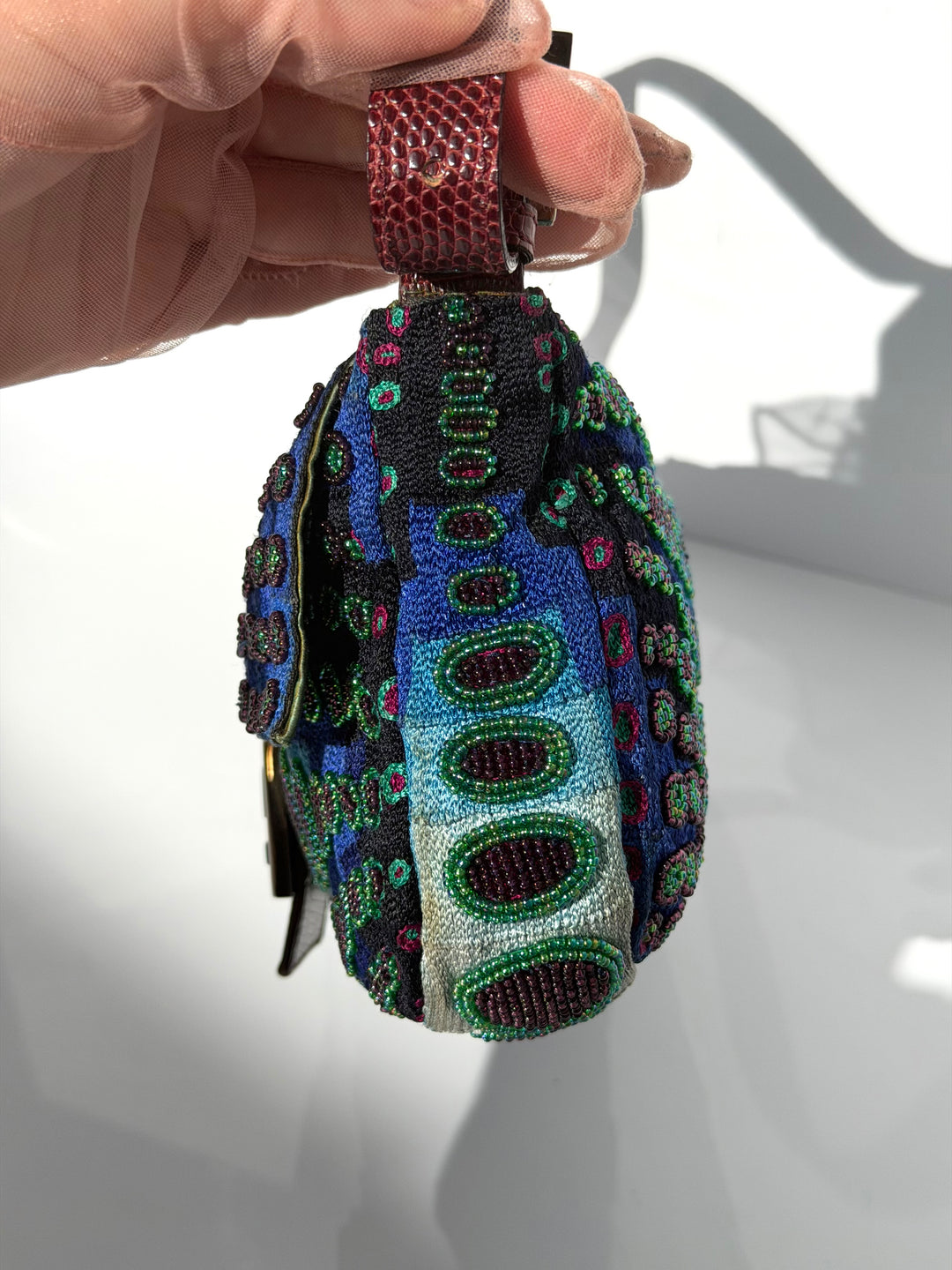 Fendi Victor Vasarely Beaded Baguette Python Trim Silver Hardware 2001