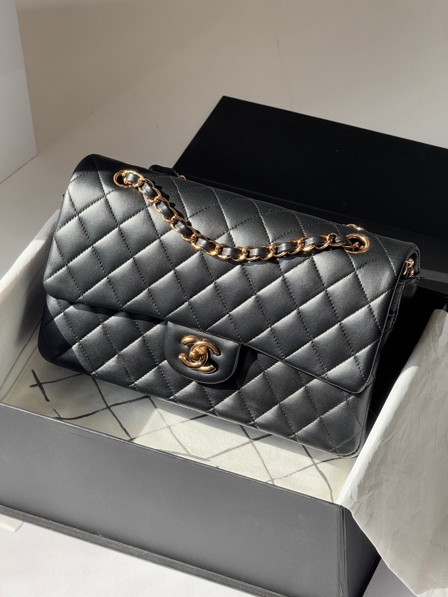 Chanel Black Medium Lambskin Flap Bag + RGHW