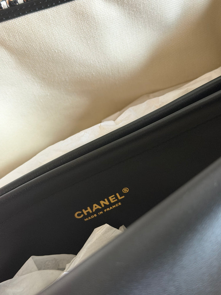Chanel XXL Shopping Tote Black Calfskin and Multi Tweed Gold Hardware 2026