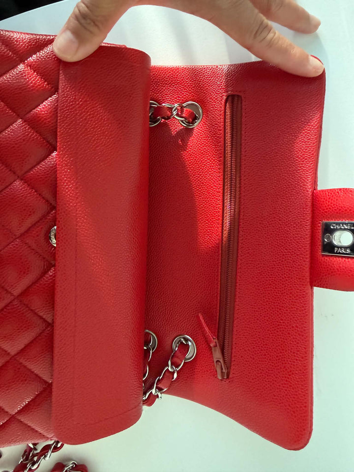 Chanel Small Classic Double Flap Caviar Red Silver Hardware 2020