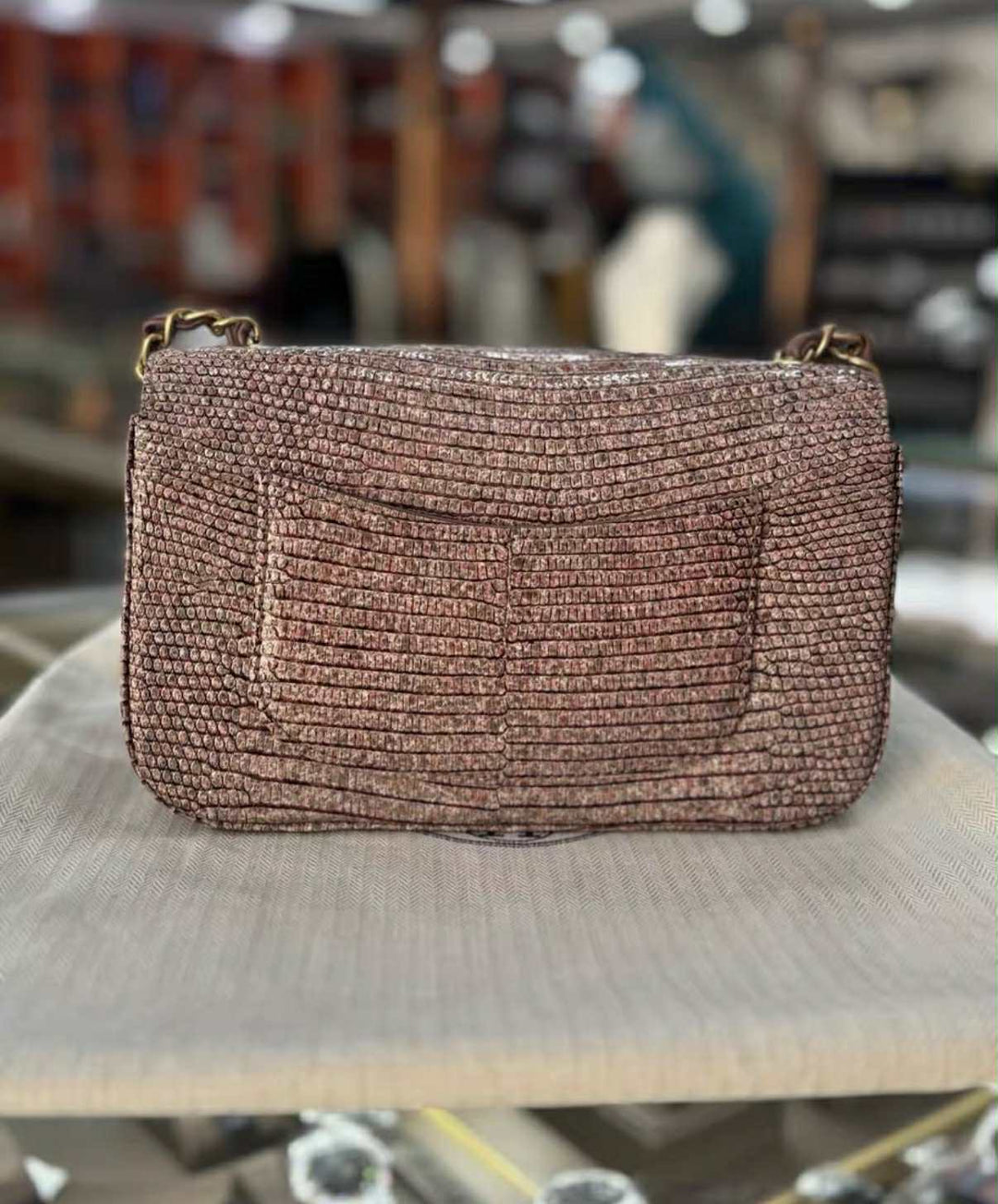 Chanel Mauve Taupe Lizard Mini Rectangular Flap Bag