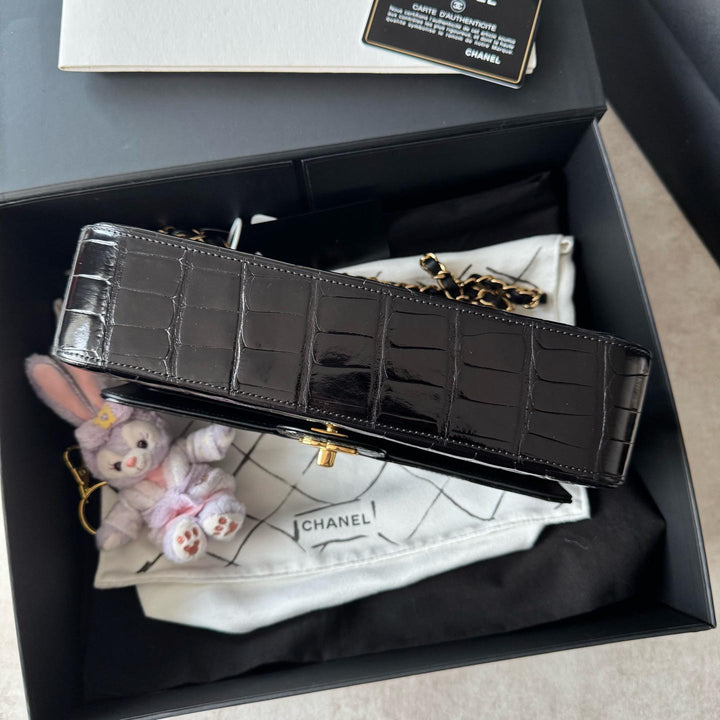 Chanel Medium Classic Flap Bag Alligator Black Gold Hardware 2019