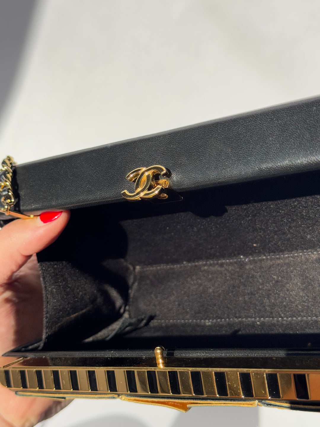 Chanel 19A Egypt Gold Lambskin Minaudiere Crossbody Black Gold 2019