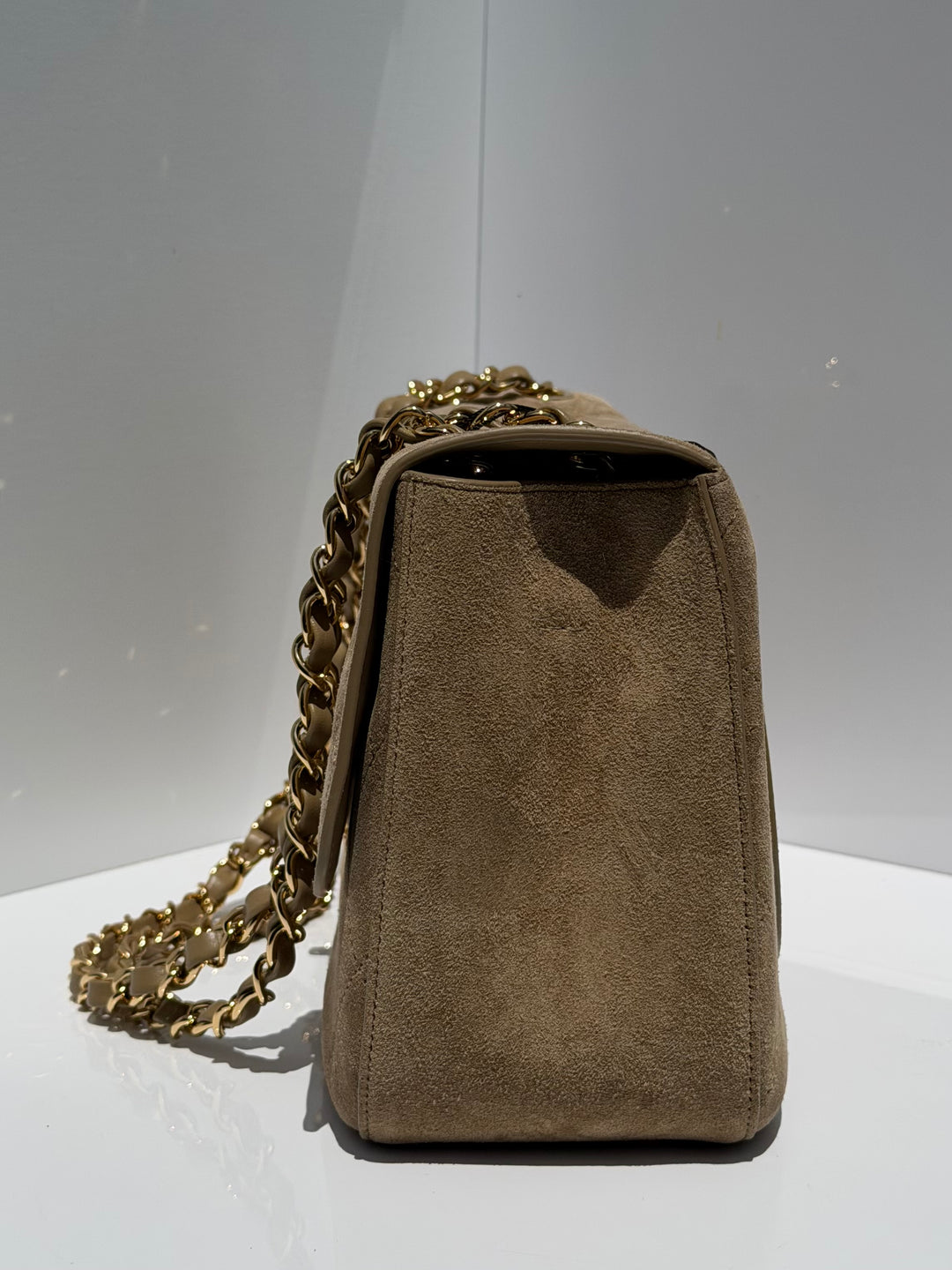 Chanel Maxi Flap Bag Beige Souplissimo Suede Calfskin Gold Tone Hardware 2026
