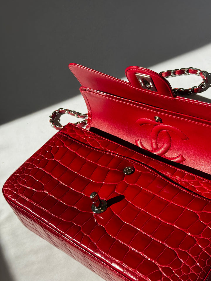 Chanel Red Alligator Medium Classic Flap Bag