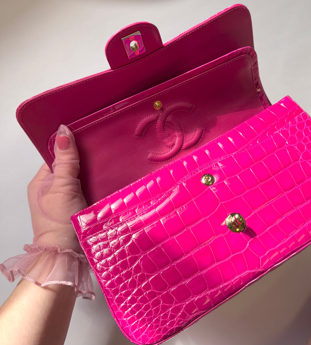 Chanel Fuchsia Alligator Medium Classic Flap Bag