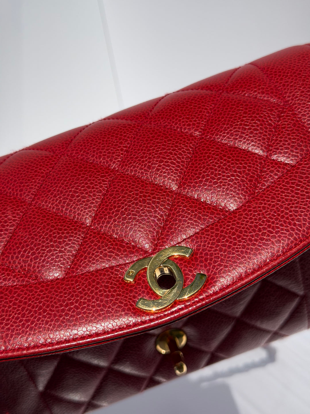 Chanel Small Diana Flap Bag Caviar Red 24K Plated Gold Hardware 1994