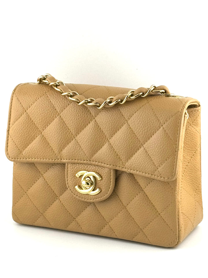 Chanel Dark Beige Vintage Mini Caviar Square Flap Bag