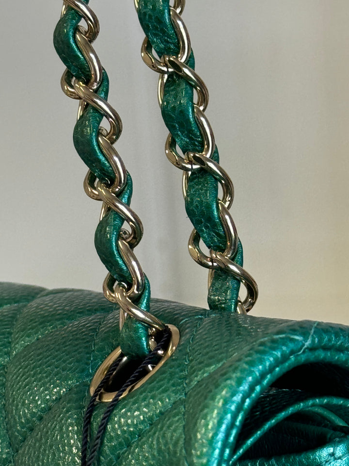Chanel Classic Medium Double Flap Emerald Green Caviar Gold Hardware 2018