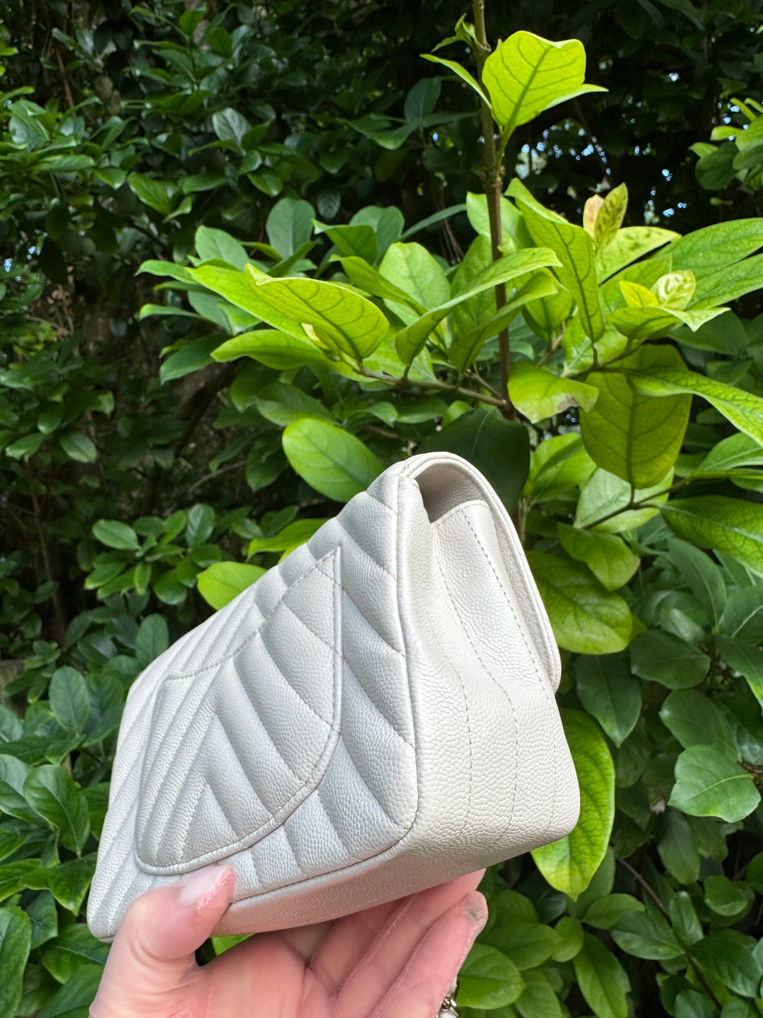 Chanel Cream Chevron Caviar Mini Flap Bag