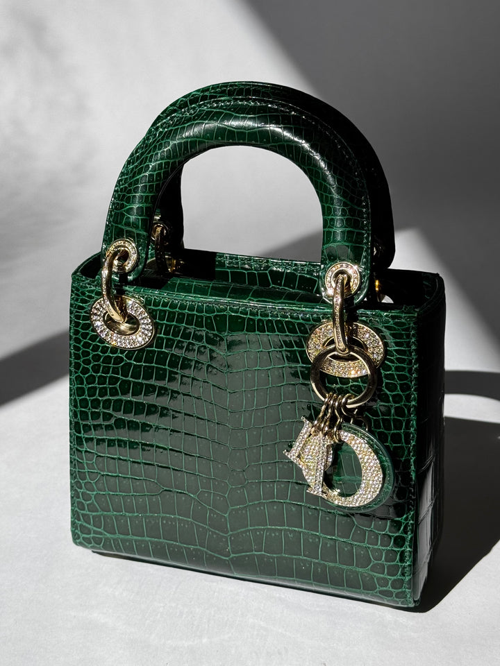 Lady Dior Emerald Crocodile Mini Top Handle