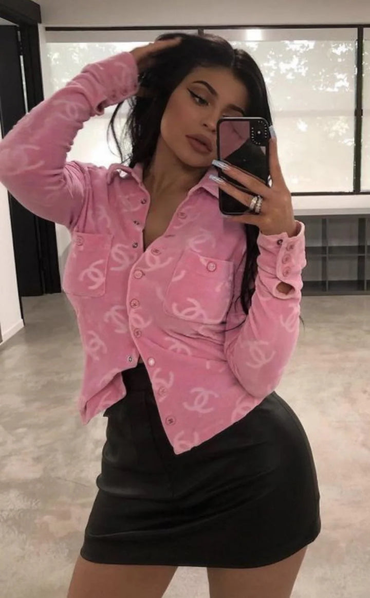 Chanel 1996 CC Button Top Velour Pink