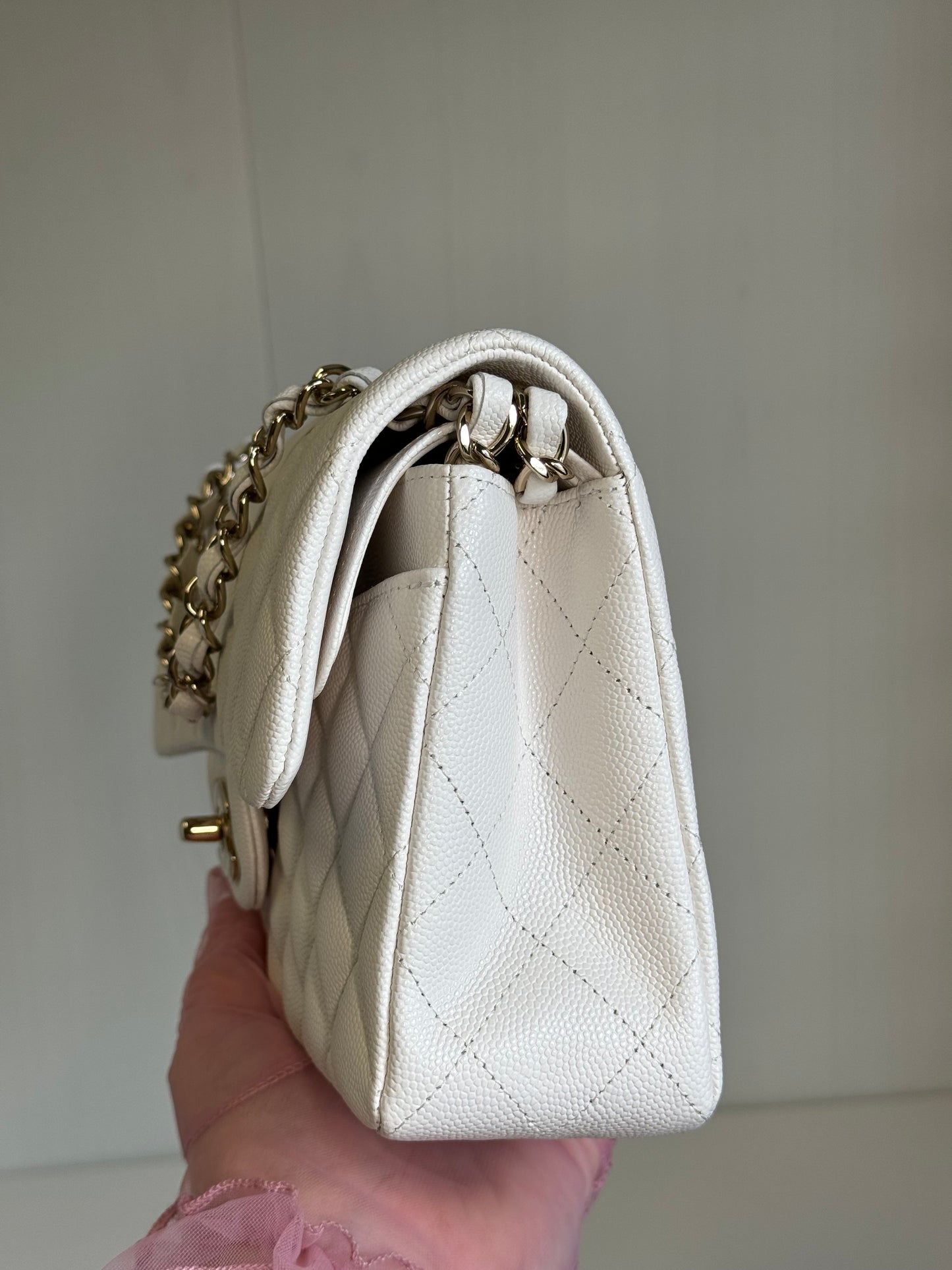 Chanel White Small Caviar Classic Flap Bag