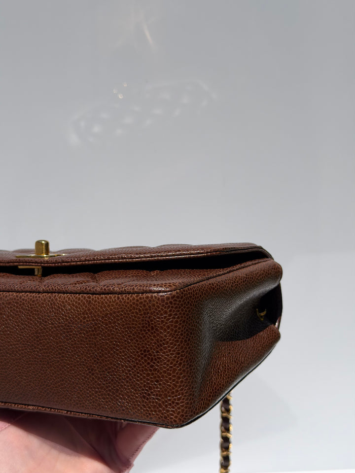 Chanel Small Diana Flap Bag Caviar Brown 24K Plated Gold Hardware 1994