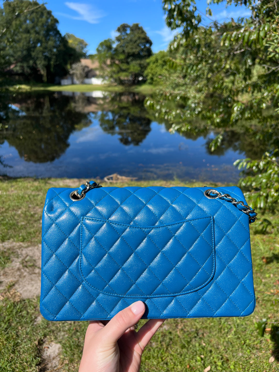 Chanel Blue Iridescent Medium Caviar Double Flap Bag