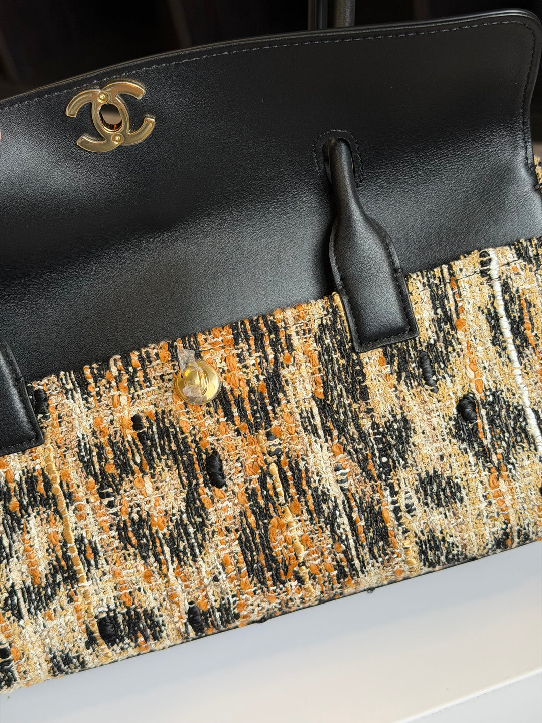 Chanel Small Shopping Bag Brown Black & White Leopard Tweed & Calfskin Gold Tone Hardware 2026