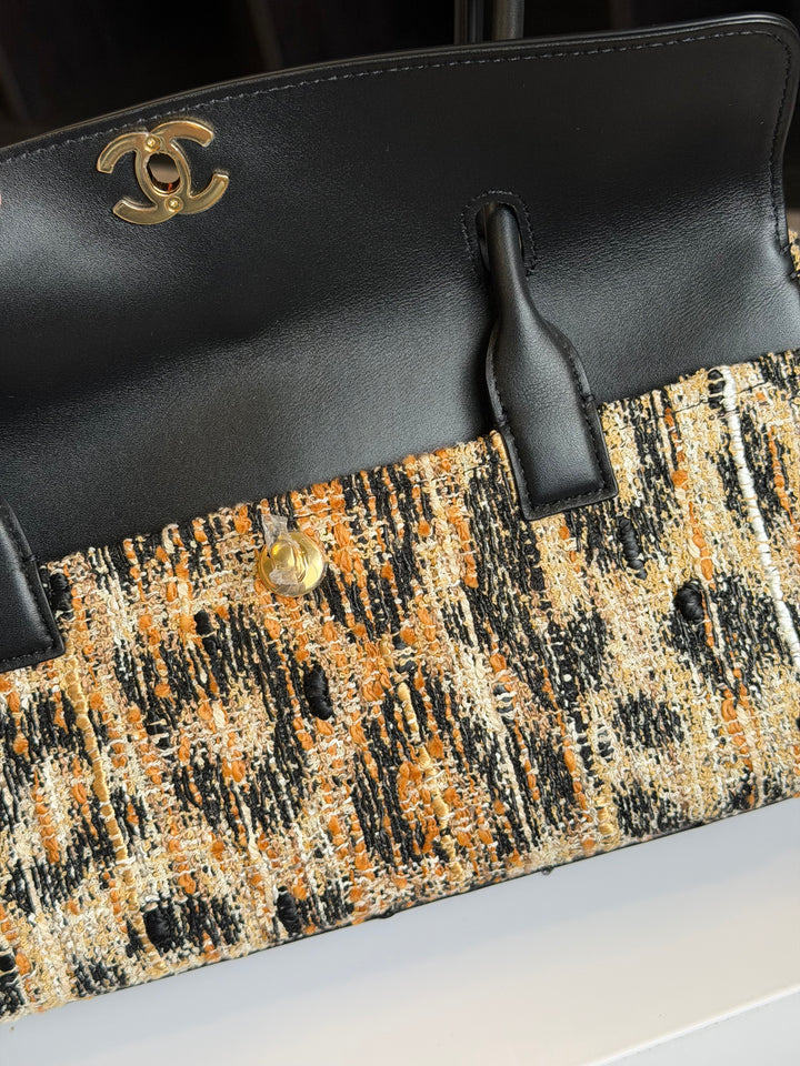 Chanel Small Shopping Bag Brown Black & White Leopard Tweed & Calfskin Gold Tone Hardware 2026