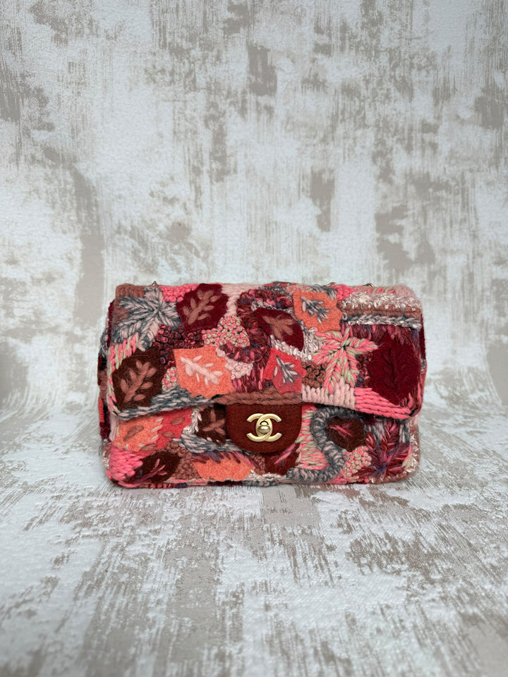 Chanel Embroidered Wool Medium Flap Bag Red Multicolor Gold Hardware 2018