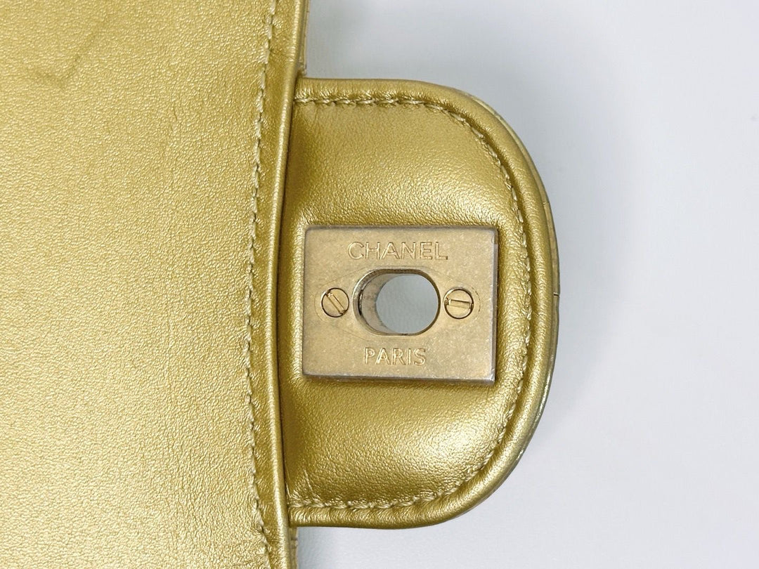 Chanel Metallic Gold Croc Embossed Medium Classic Flap Bag