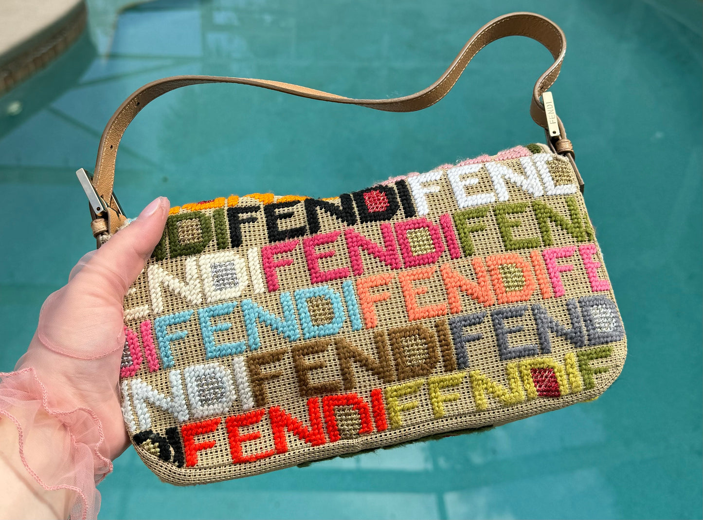 Fendi Multicolor Crochet Logo Baguette