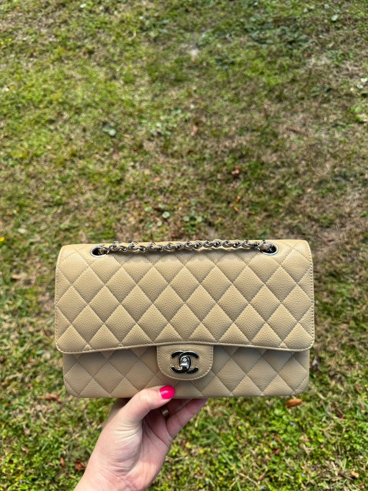 Chanel 2003 Beige Medium Caviar Classic Flap
