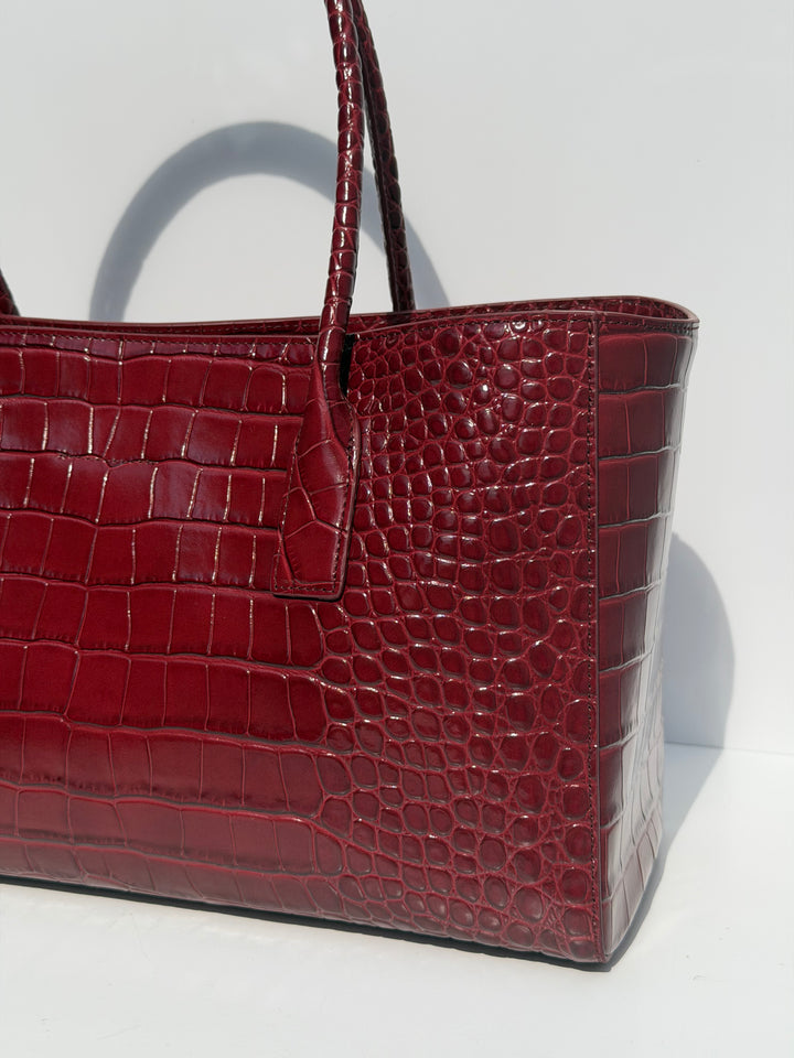 Chanel Small Shopping Bag Crocodile Embossed Calfskin Burgundy 2026
