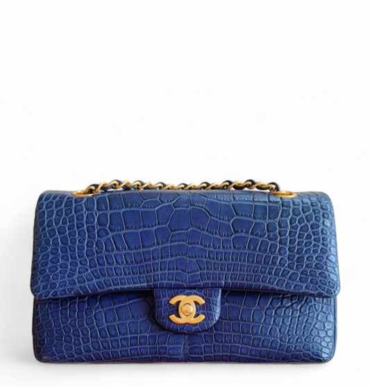 Chanel Navy Blue Matte Alligator Medium Classic Flap Bag