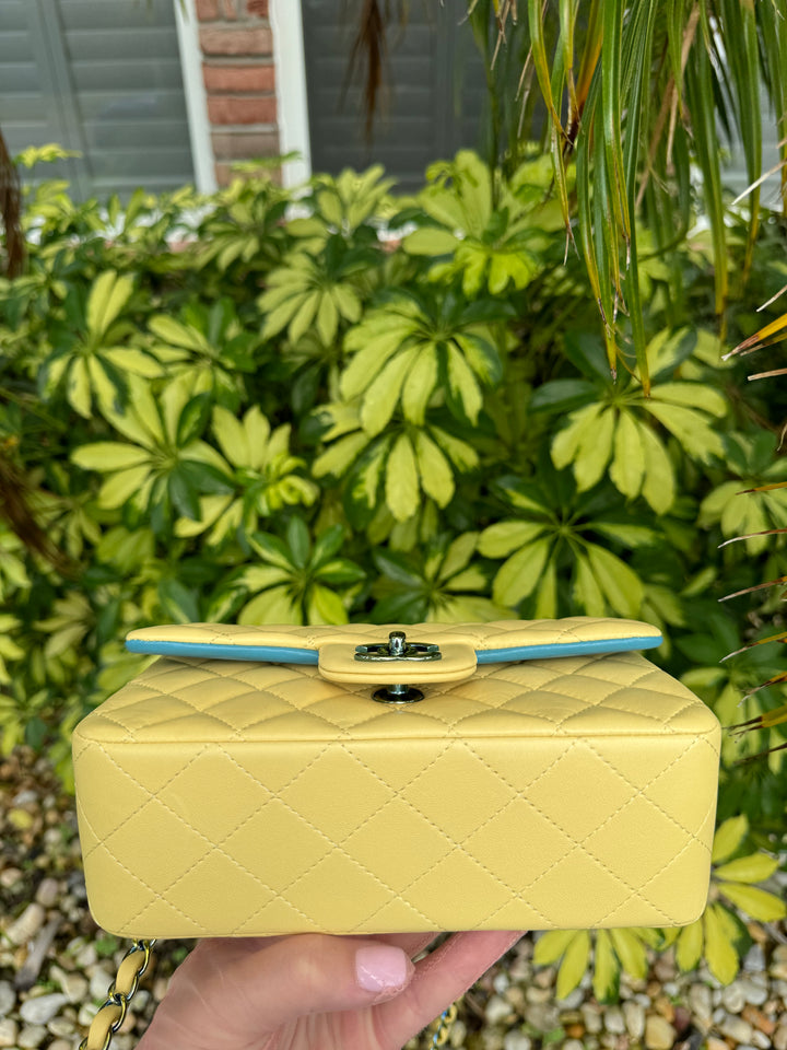 Chanel Yellow Lambskin Mini Flap Bag W Rainbow Hardware