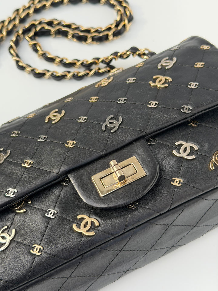 Chanel Medium Reissue 2.55 Flap Bag Black Leather Gold Hardware Punk Charms 2007