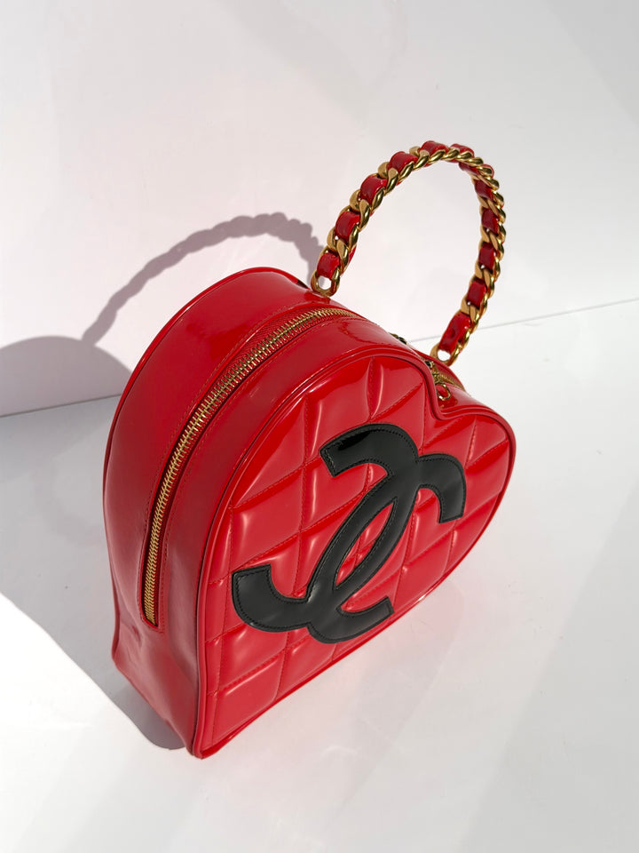 Chanel Barbie Red Heart Vanity Bag 24K Gold-Plated Hardware 1995