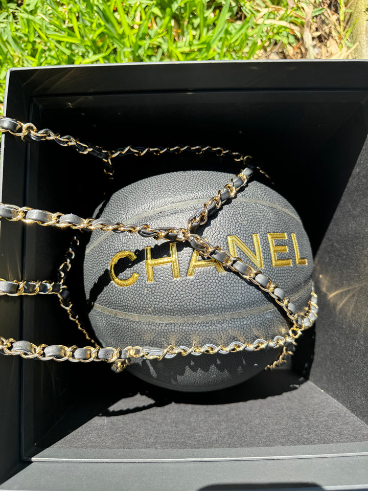 Chanel 2019 Black Rubber Basketball and Black Calfskin Net Chain