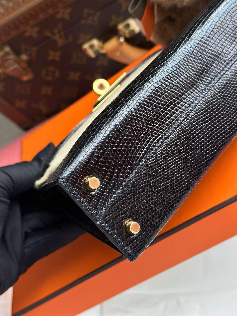 Hermes Mini Sellier Black Lizard Kelly 20