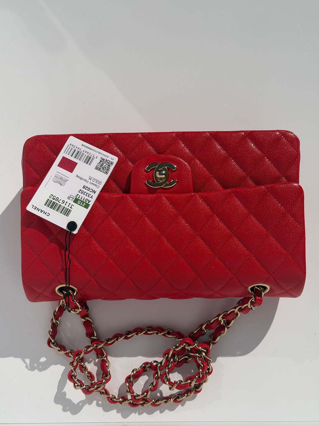 Chanel Medium Classic Double Flap Caviar Red Light Gold Hardware 2021