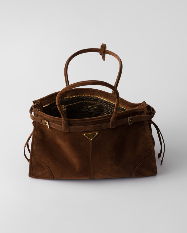 Prada Bonnie Large Brown Suede Handbag