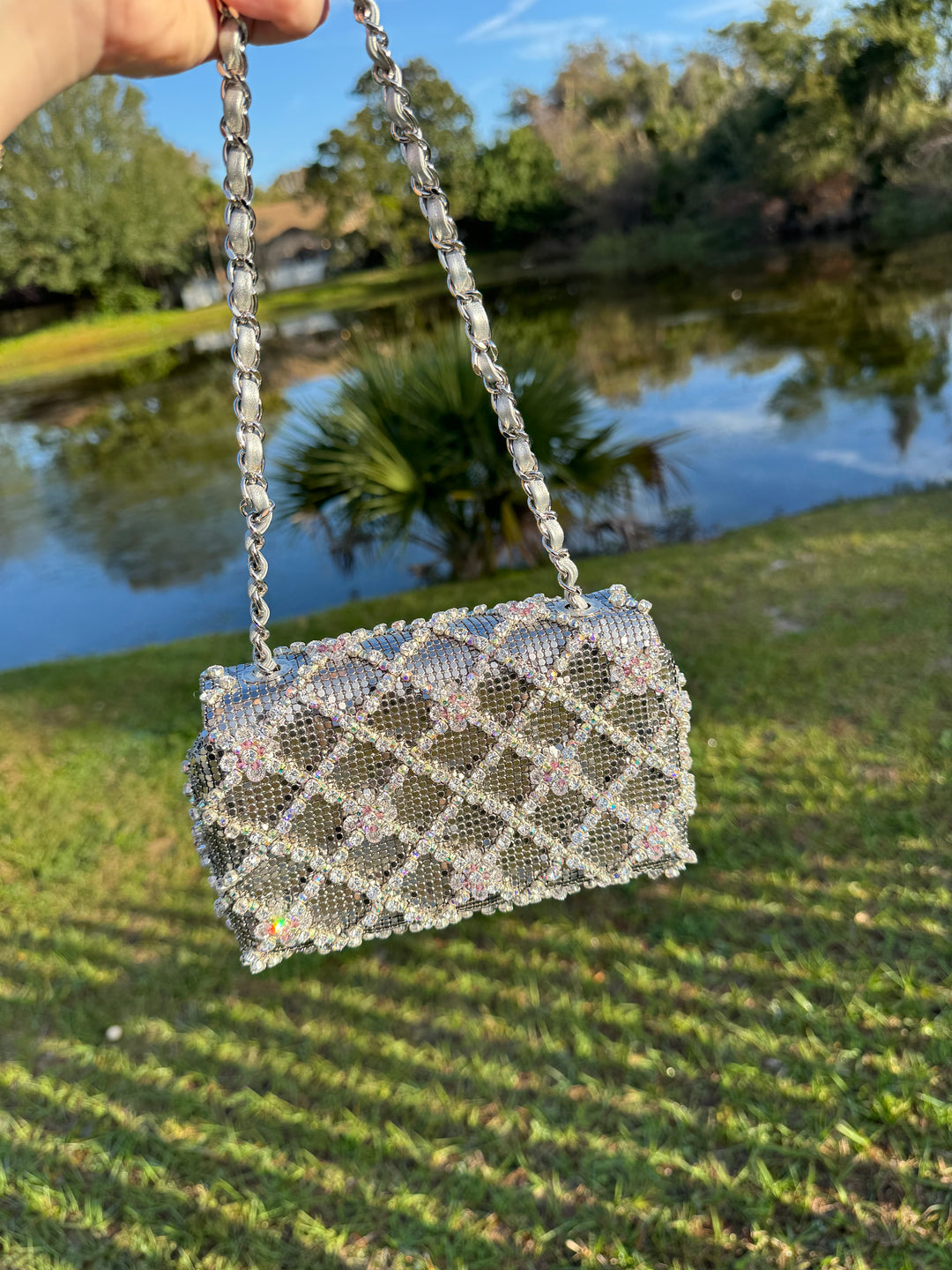 Chanel Silver Crystal Embellished Mini Flap