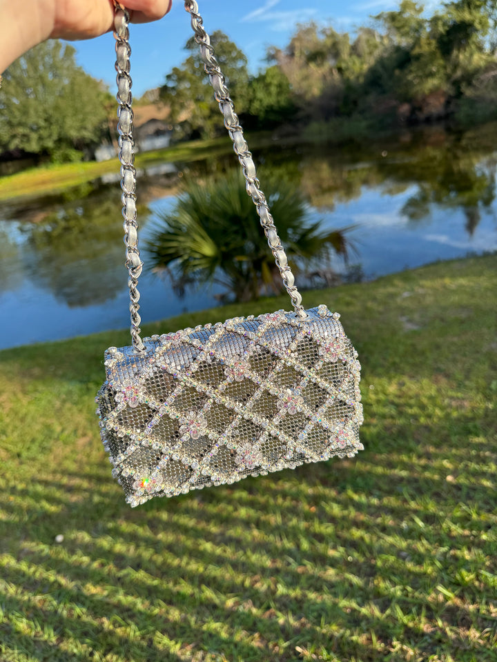 Chanel Silver Crystal Embellished Mini Flap