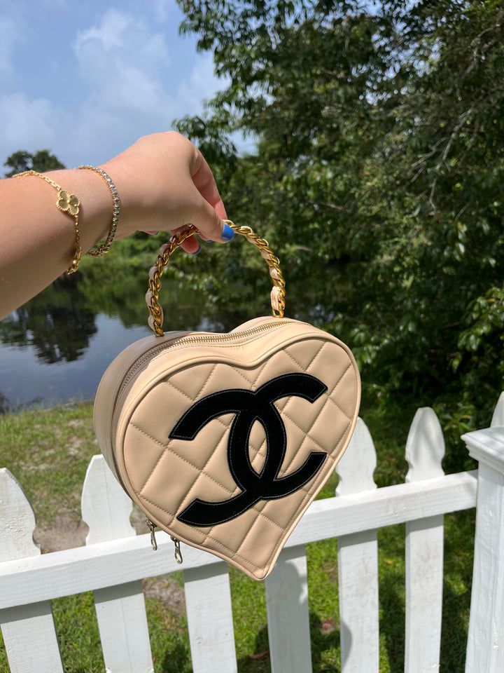 Chanel 1995 CC Beige Heart Vanity Bag