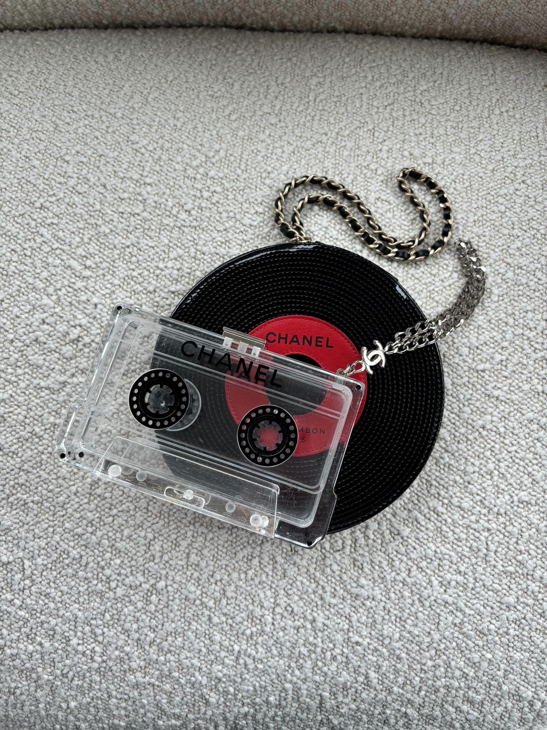 Chanel Clear Lucite Cassette Evening Clutch Silver Hardware 2004