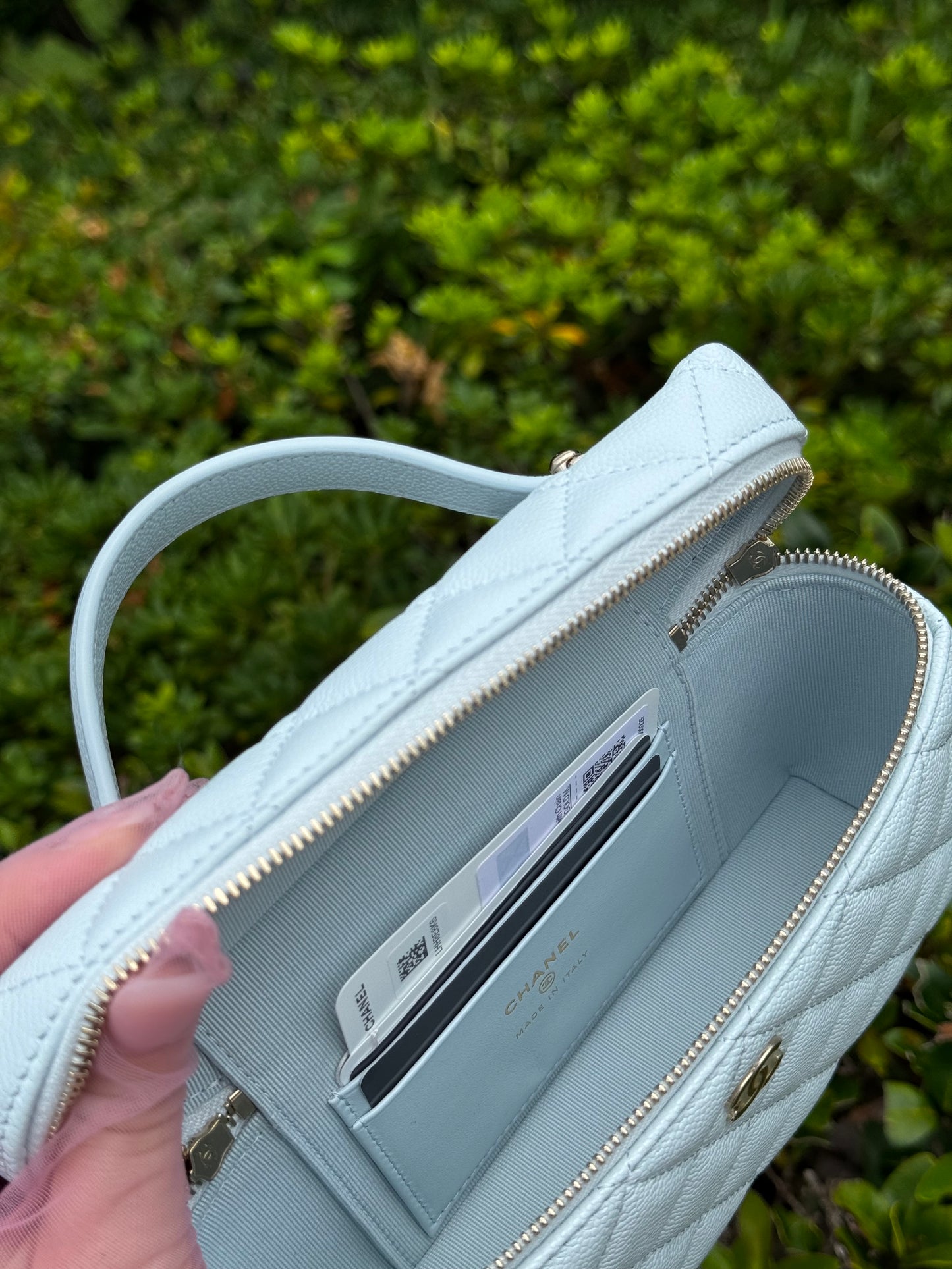 Chanel 25S Light Blue Caviar Slim Vanity Bag