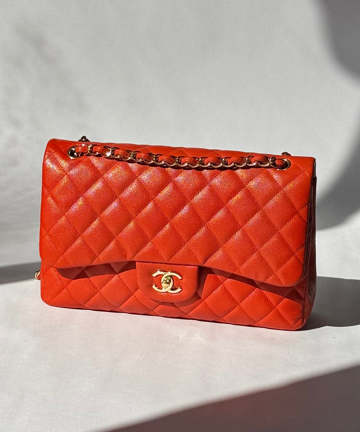 Chanel Jumbo Orange Caviar Double Flap Bag