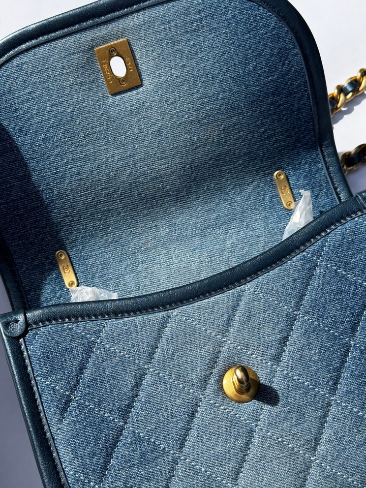 Chanel Denim Small Messenger Crossbody Bag